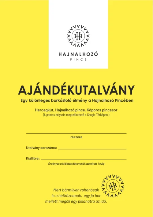 Postázható ajándékutalvány – Hajnalhozó Pince Hajnalhozó Pince postázható ajándékutalvány előlapja